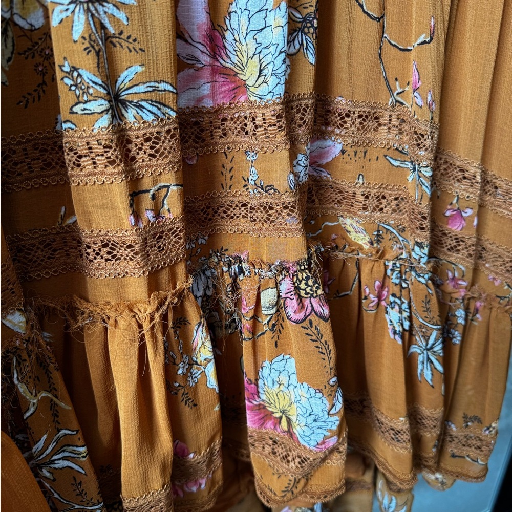 Free People | Cherry Blossom Tiered Mini Dress, Orange | Size Small - Picture 6 of 12